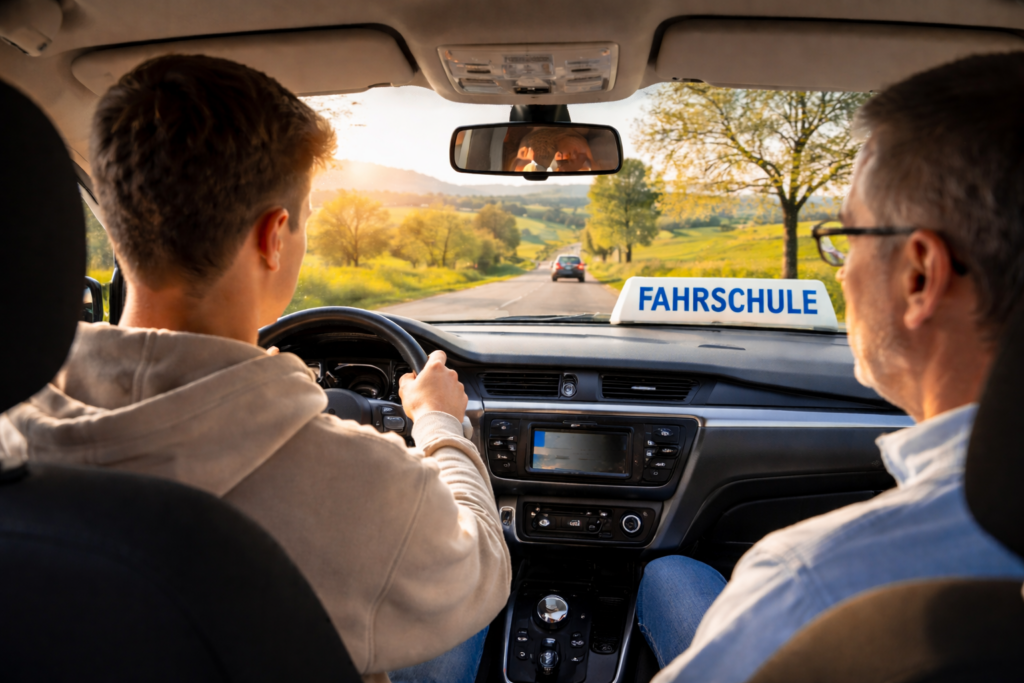 Fahrschüler auf Landstraße